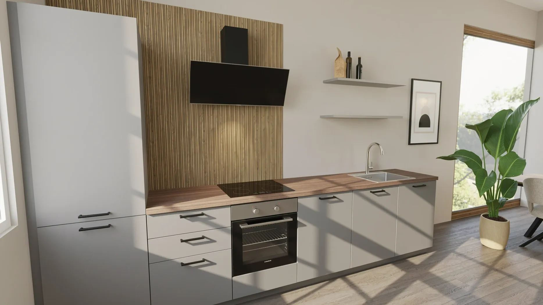 EcoKitchen Innova Taupe Harmaa Suoran Seinän Keittiö 0