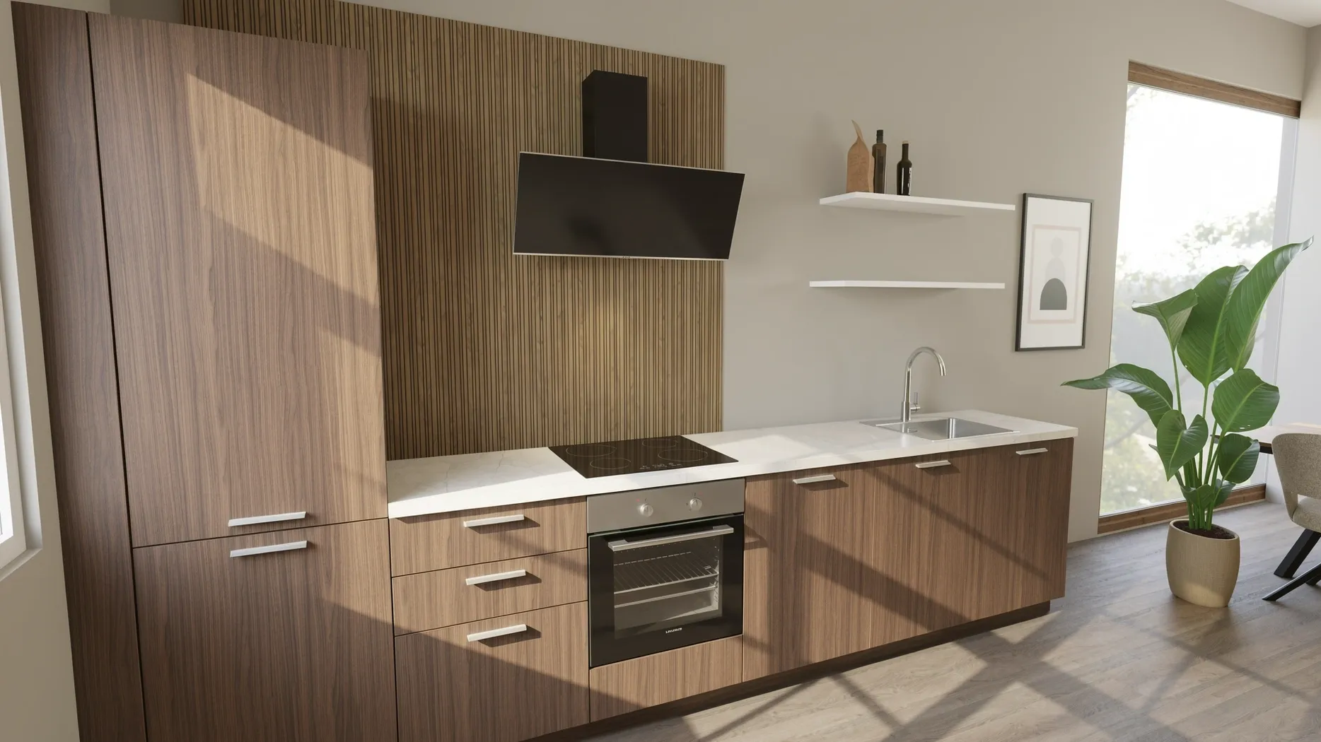 EcoKitchen Materia Milano Pähkinä Suoran Seinän Keittiö 0