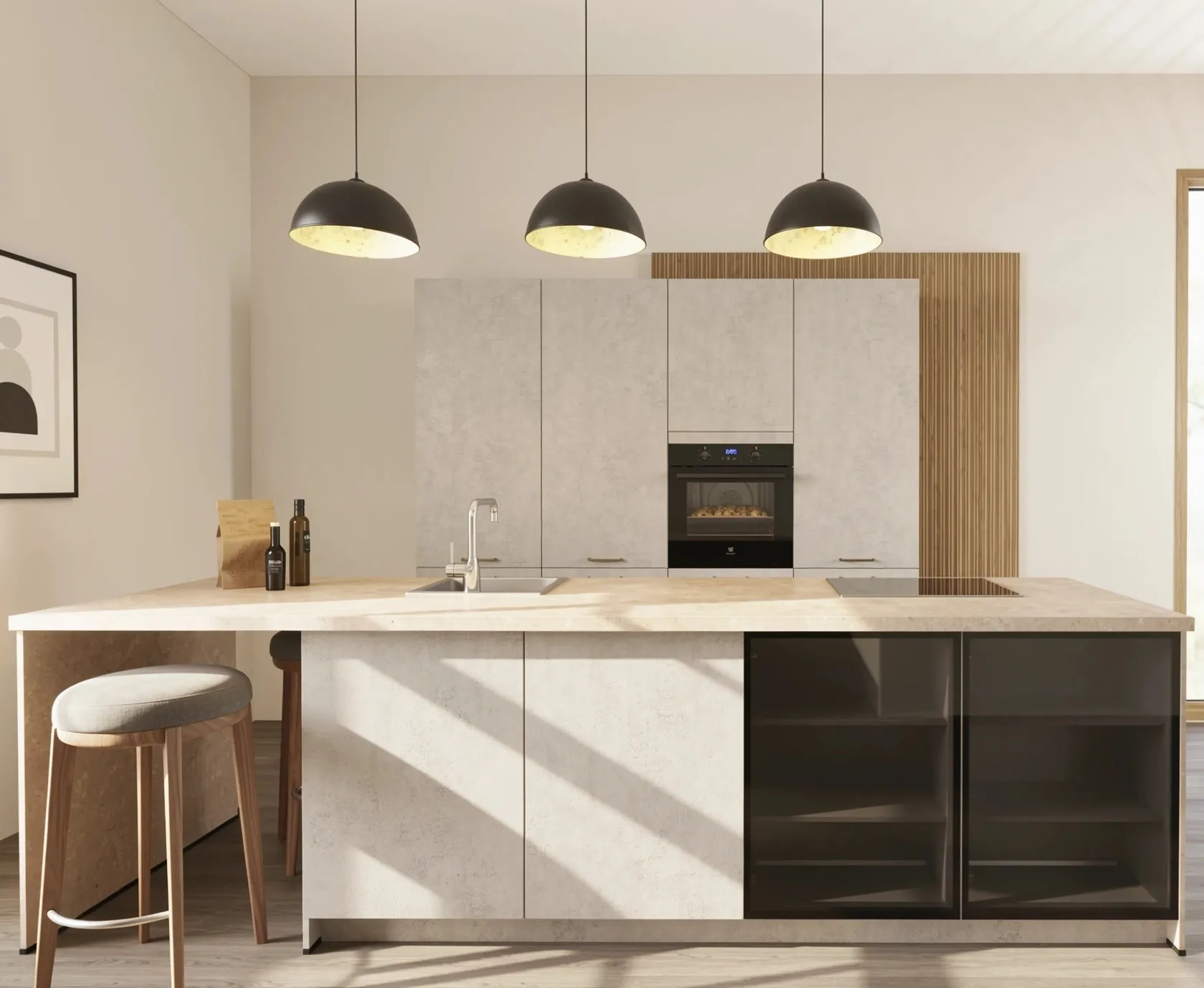 EcoKitchen Quadra Harmaa Betoni Saarekekeittiö 0