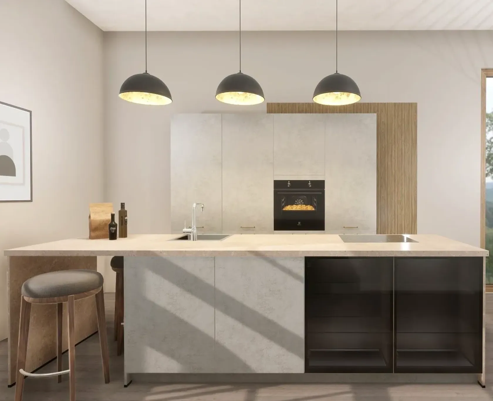 EcoKitchen Quadra Harmaa Betoni Saarekekeittiö 0