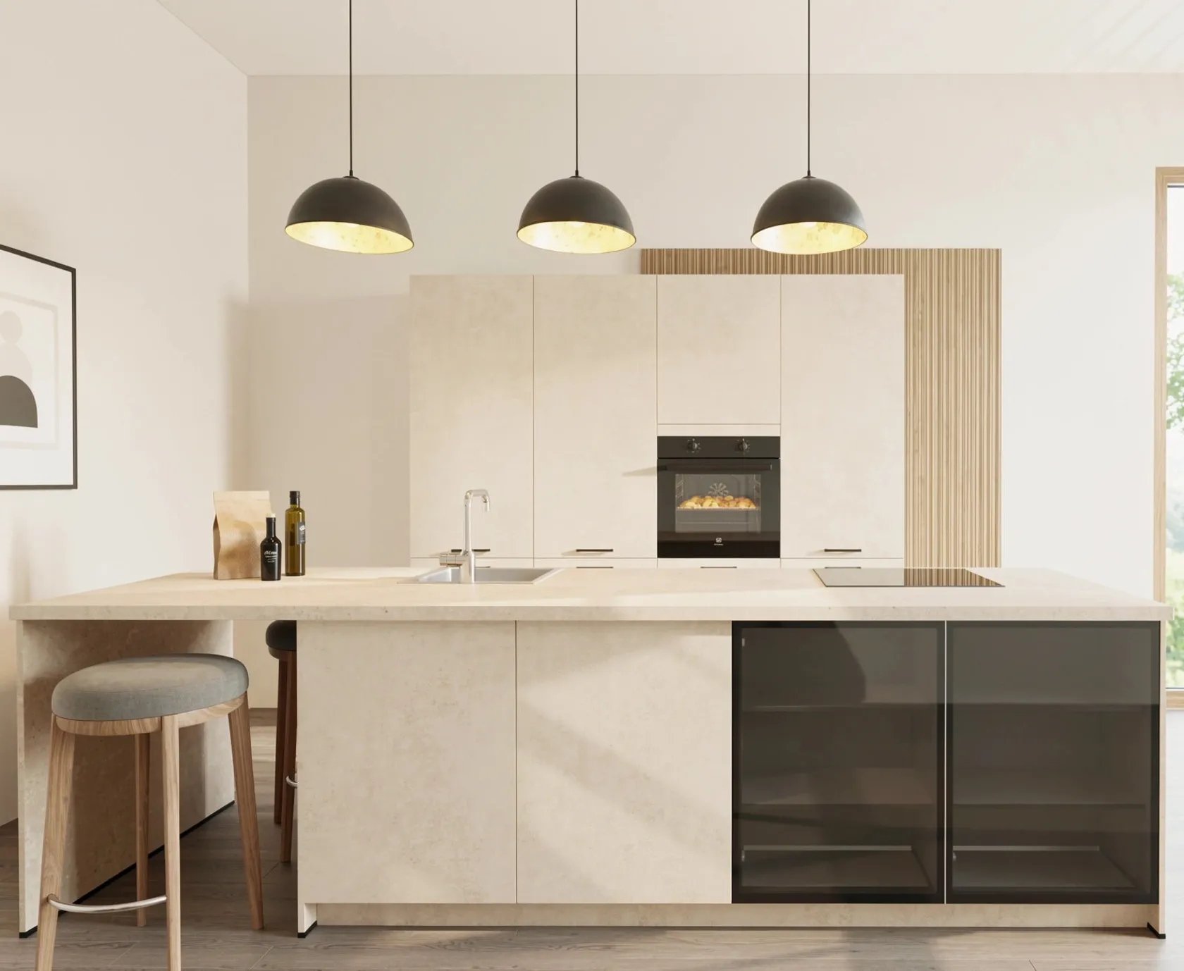 EcoKitchen Quadra Valkoinen Betoni Saarekekeittiö 0
