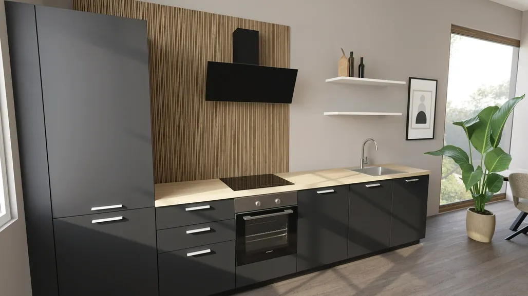 EcoKitchen Hydra Musta Suoran Seinän Keittiö 0