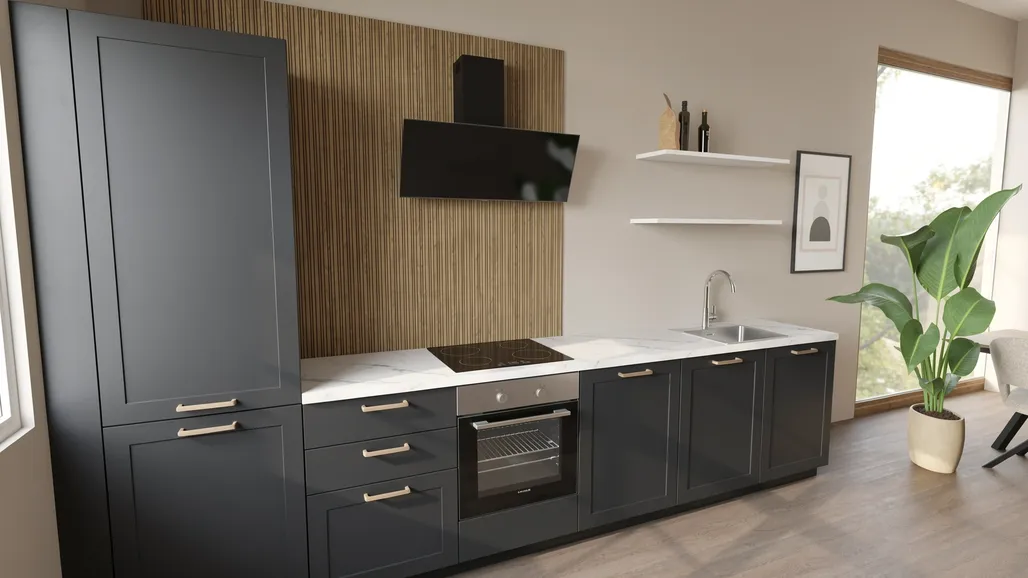 EcoKitchen Novia Musta Suoran Seinän Keittiö 0