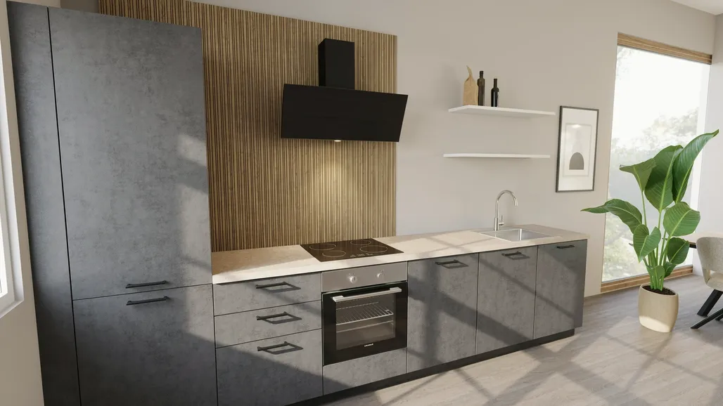 EcoKitchen Quadra Liuskekiven Harmaa Suoran Seinän Keittiö 0