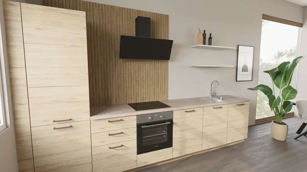 EcoKitchen Quadra Sanremo Tammi Suoran Seinän Keittiö 0