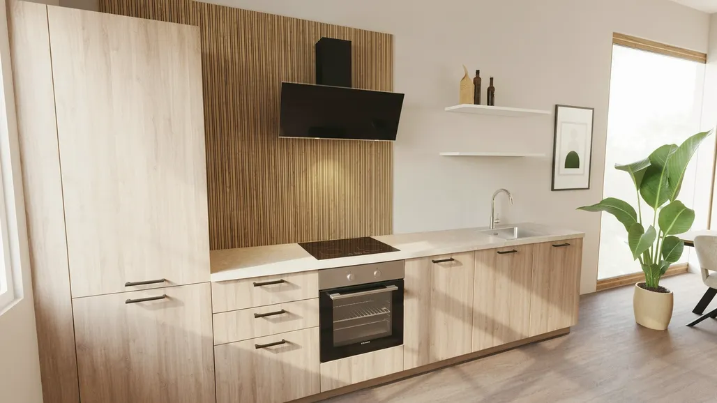 EcoKitchen Quadra Tammi Bergamo Suoran Seinän Keittiö 0